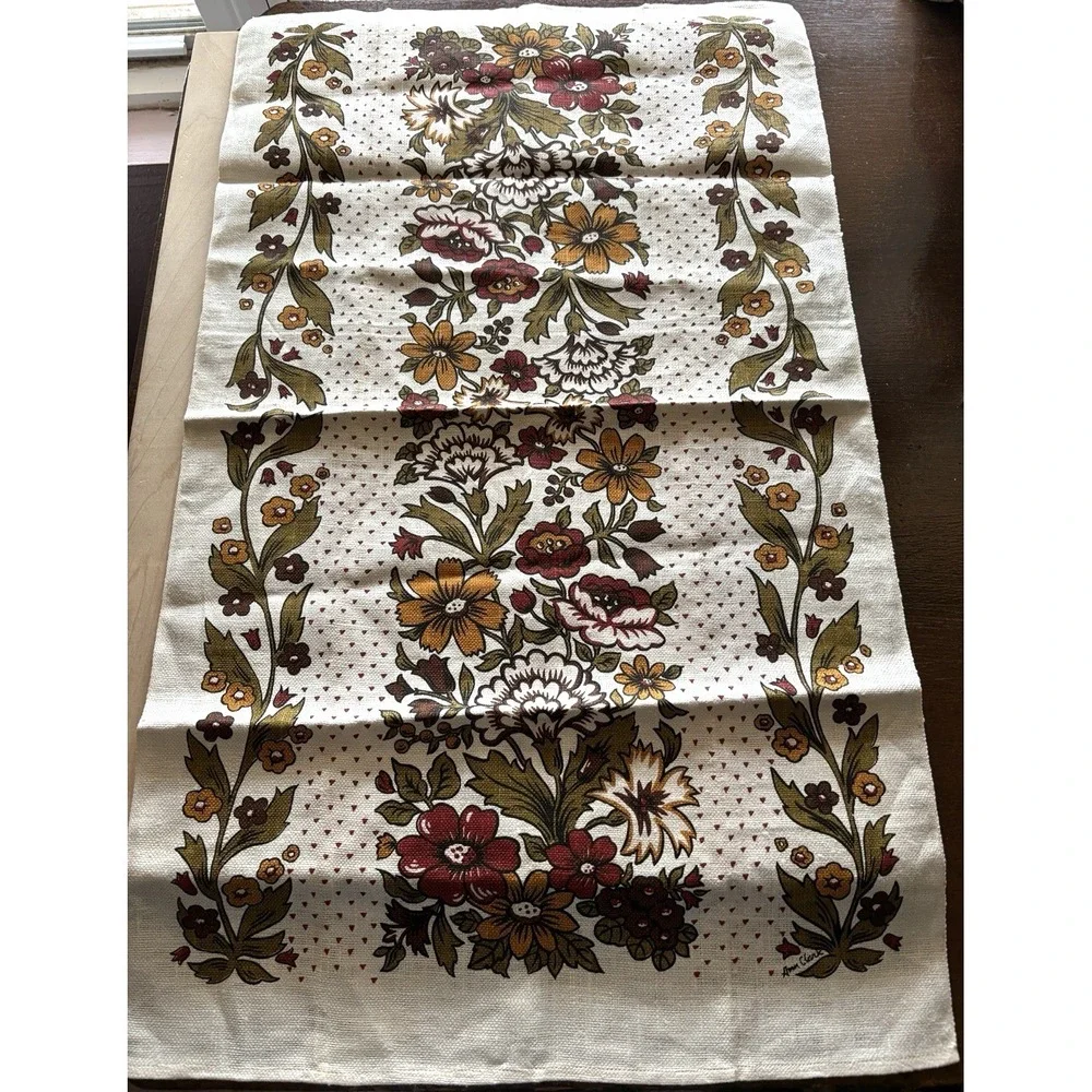 Vtg Kitchen Linen Tea Towel Jacobean Floral Signed Ann Clark Large 17 x 30